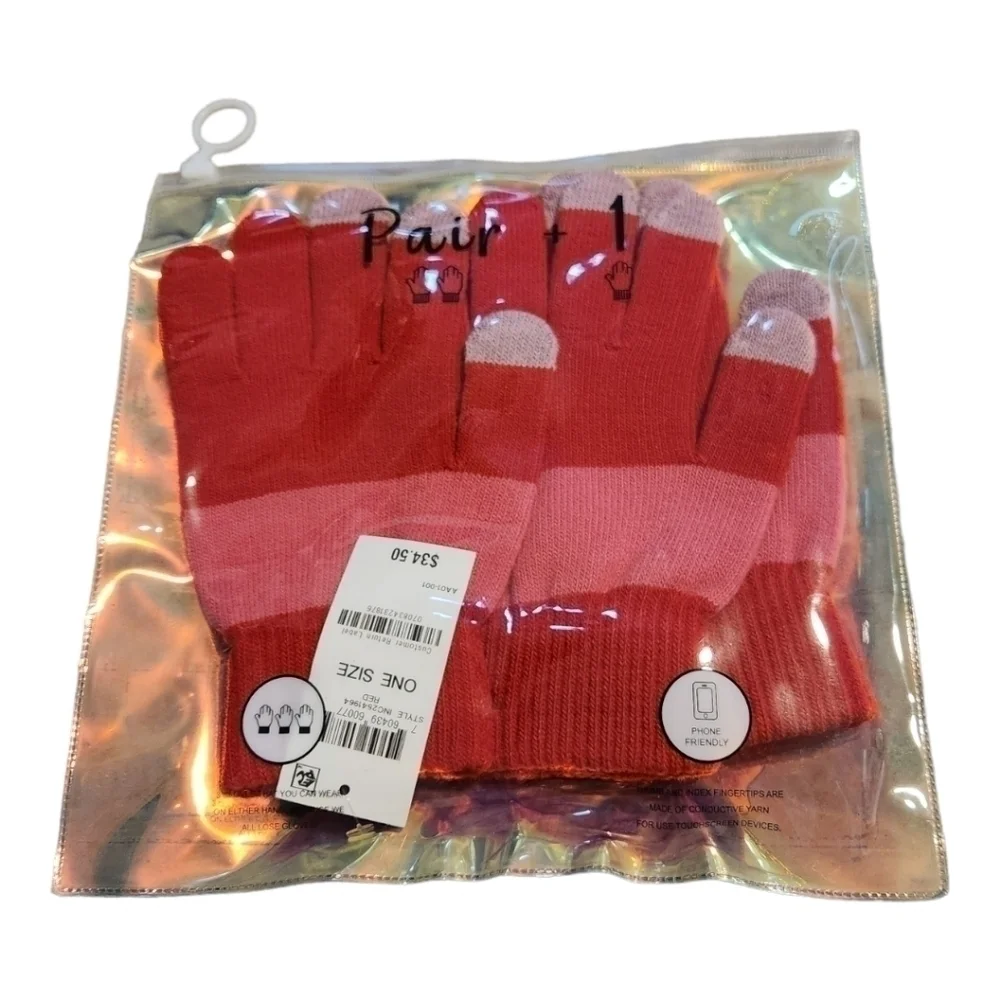 INC Women's Pair + 1 Red Pink Light Purple Gloves Set Gift Set NWT